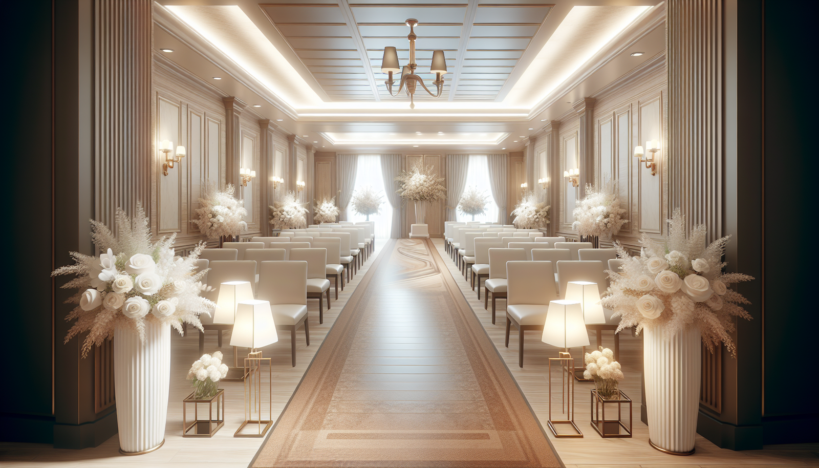 Sala de velório preparada com flores e iluminação suave em funerária de Brasília